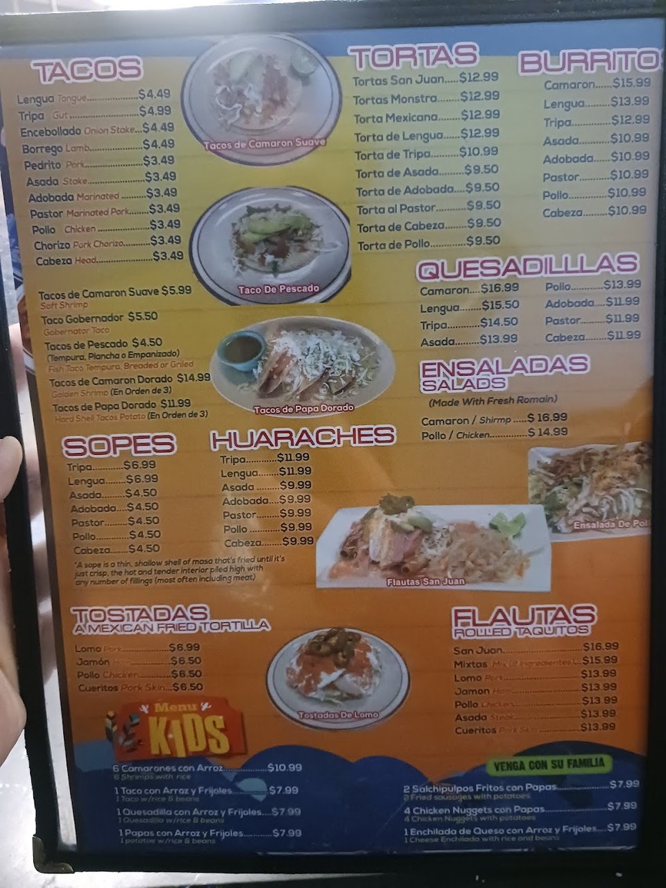 Menu page listing small plates and Mexican sodas.