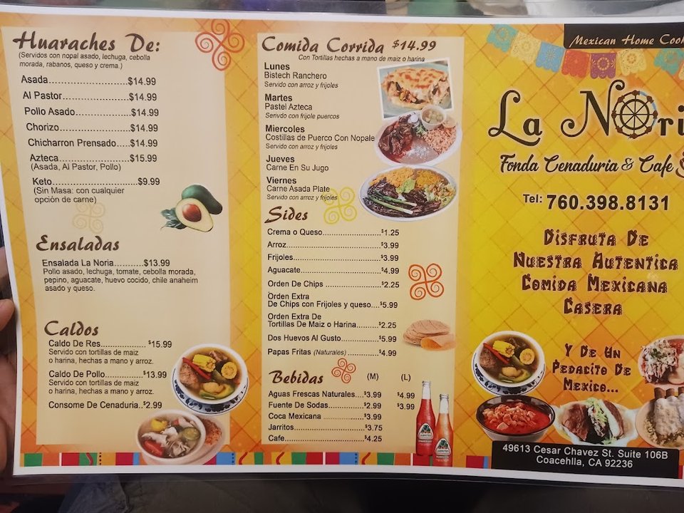 Close-up of menu sections for lunch and dinner.